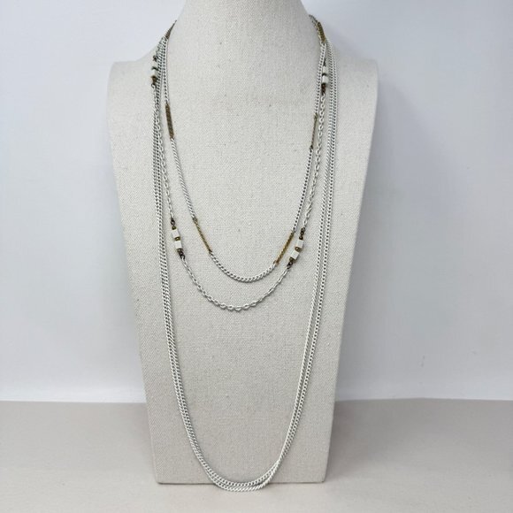 Vintage Jewelry - Vintage Chain Set of 3 Necklaces Korea White Gold-Tone Long‎ Length Minimal